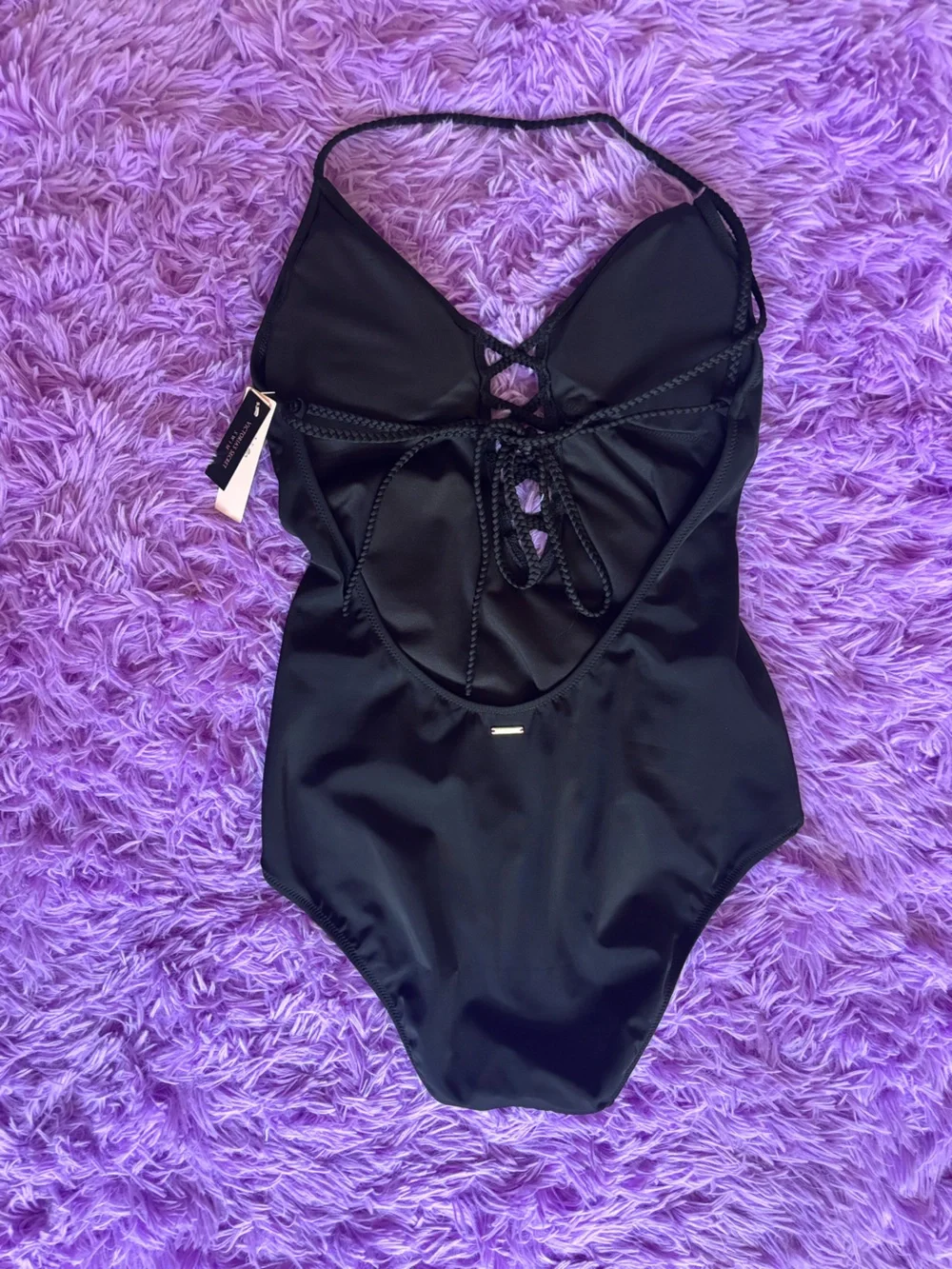 Victoria's Secret Black One-Piece Swim with Front Lattice Detail